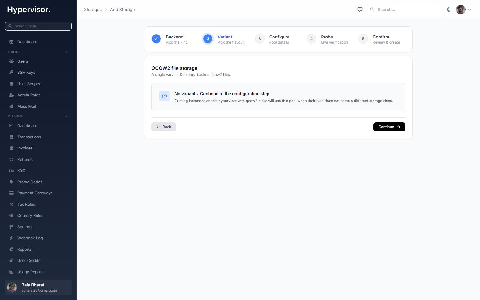 Storage wizard step 2: connection details