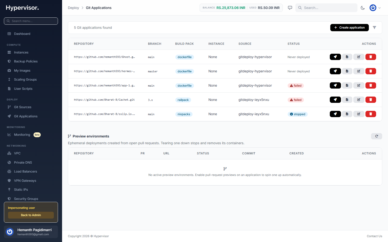 User Git Applications list