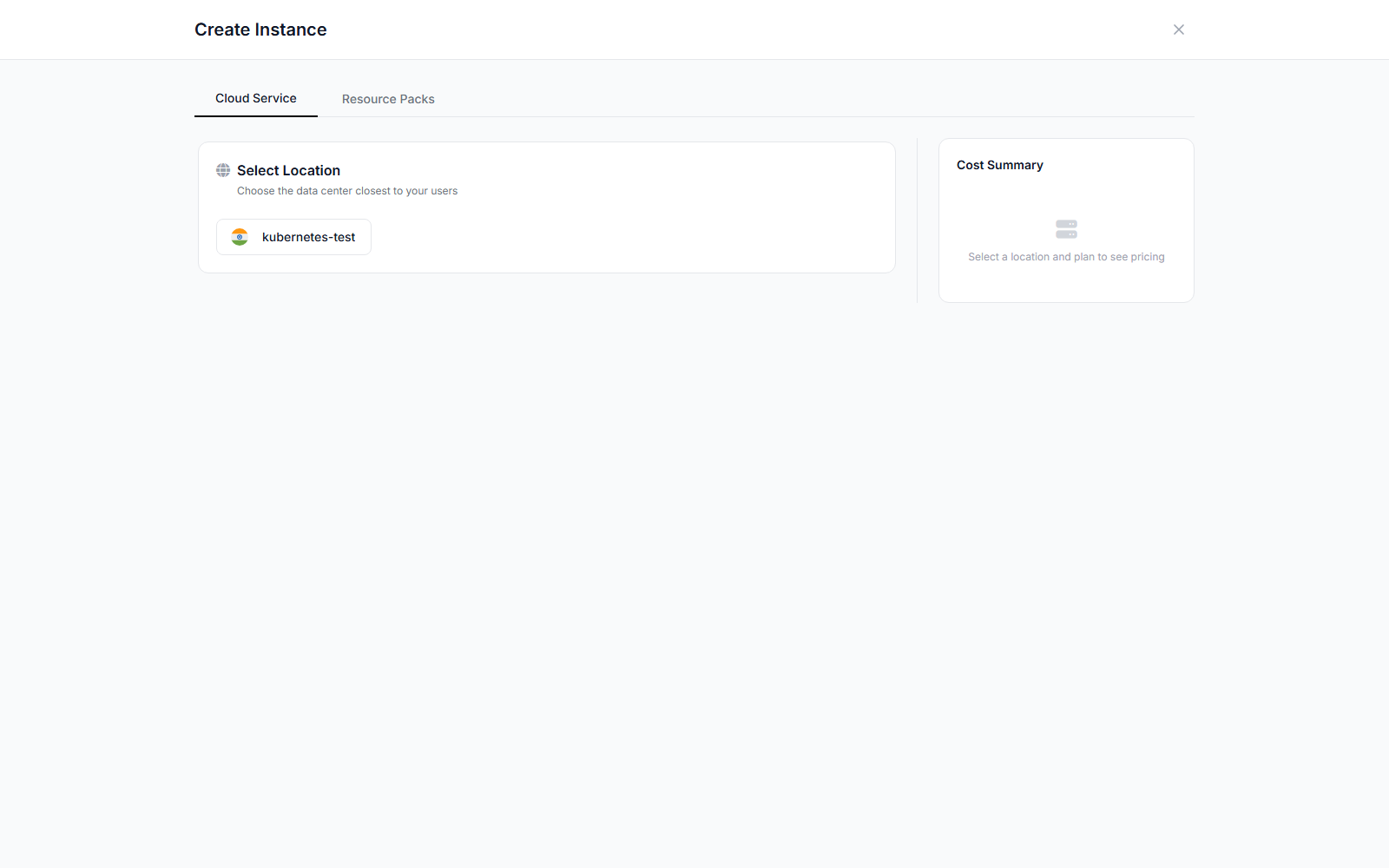 Create Instance panel - location picker