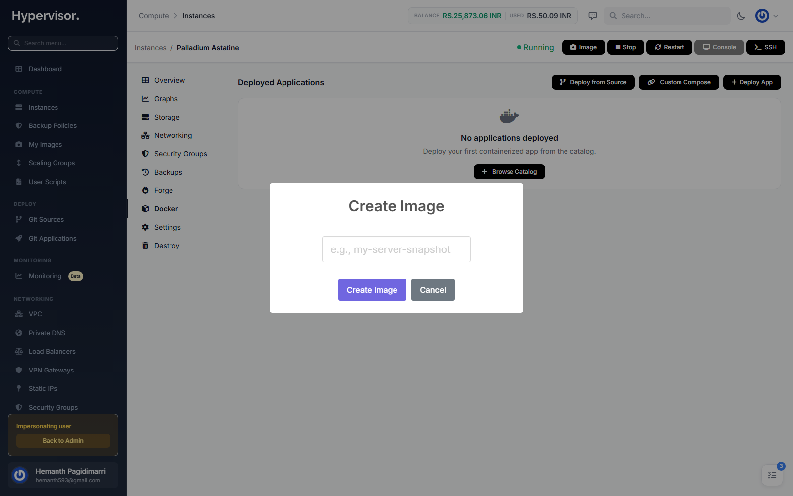 Docker app catalog inside the instance