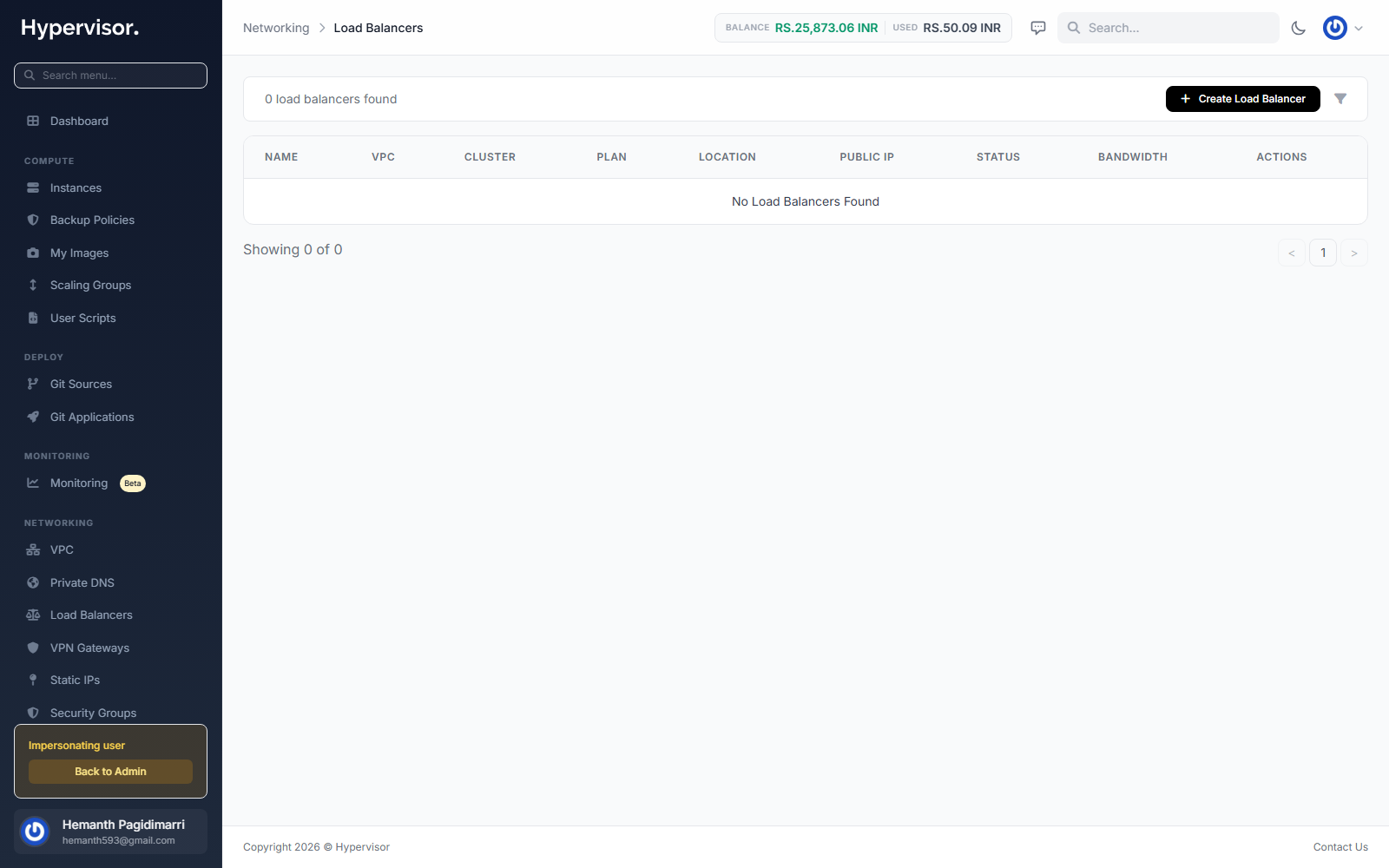 User load balancer list