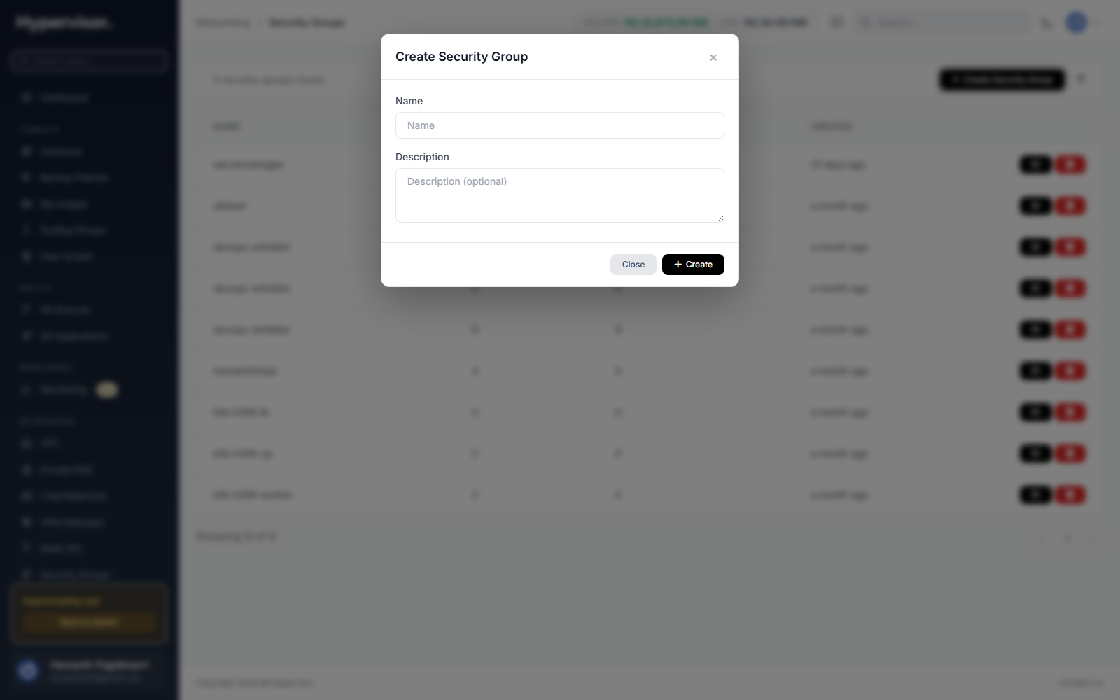 User create security group with rule editor