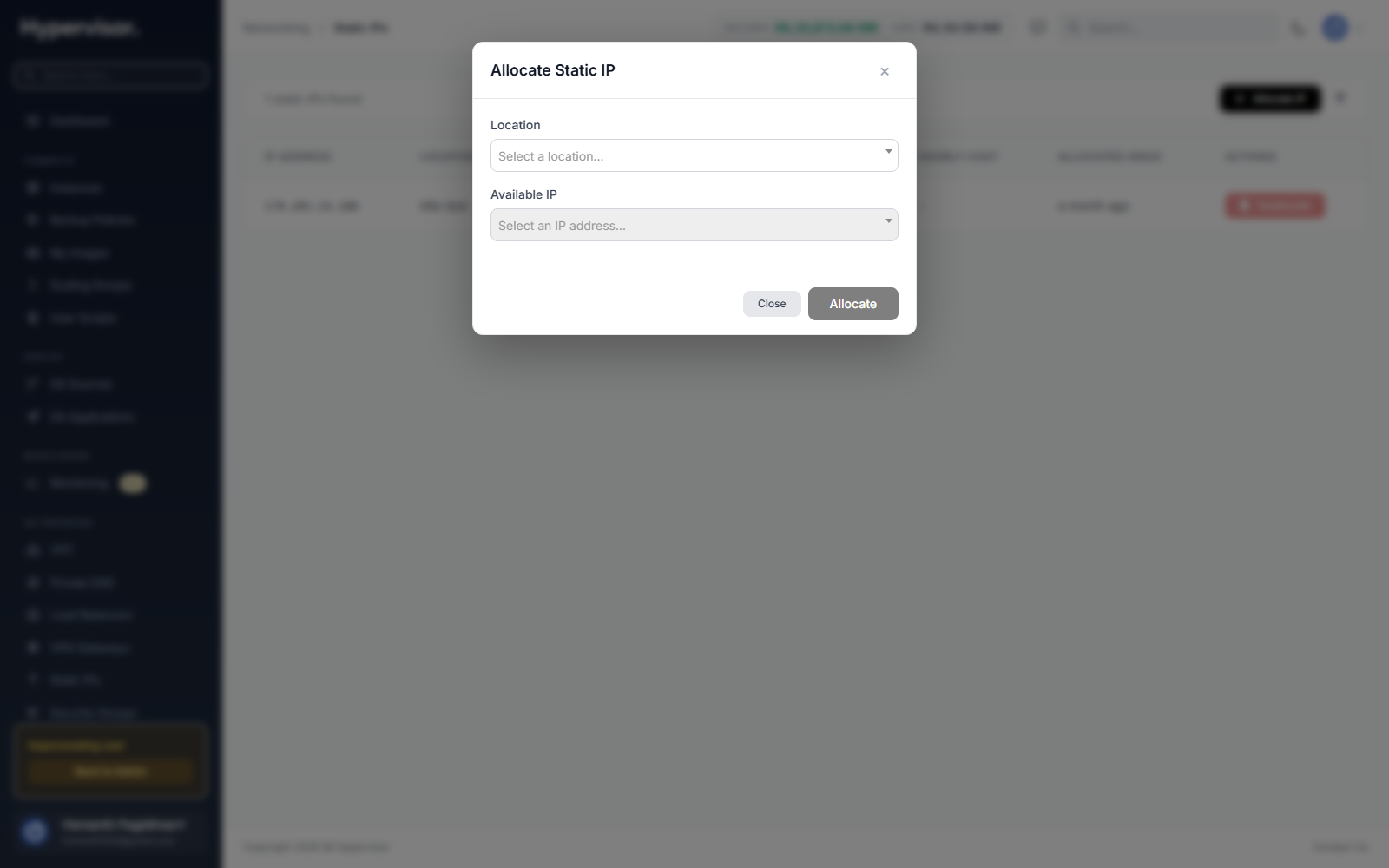 User reserve static IP form