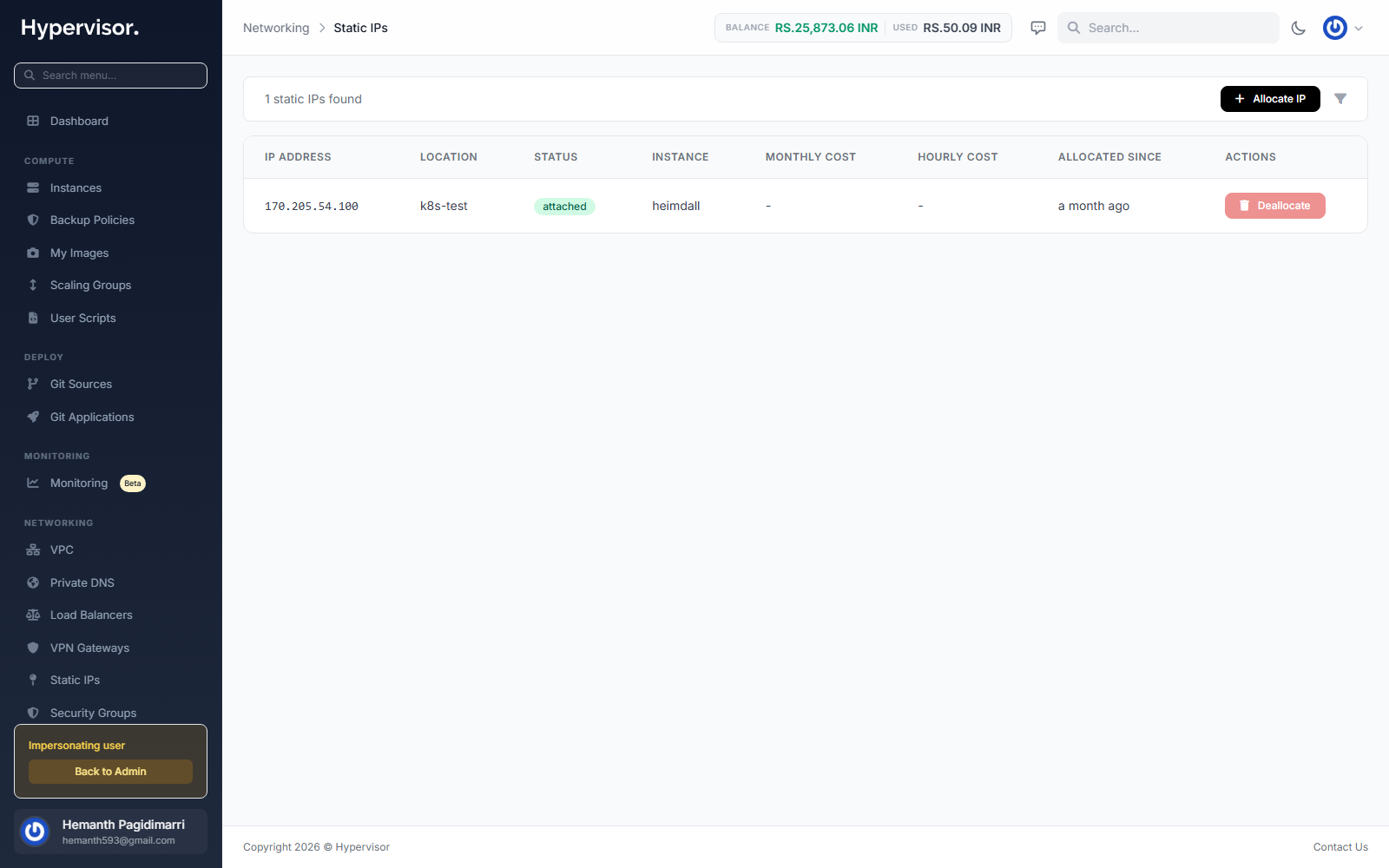 User static IPs list