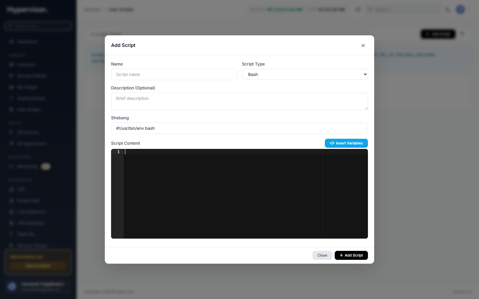 User create script form